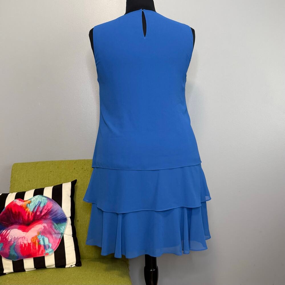 Ralph Lauren Blue Chiffon Tiered Sleeveless Cocktail Dress 16 - Picture 6 of 6